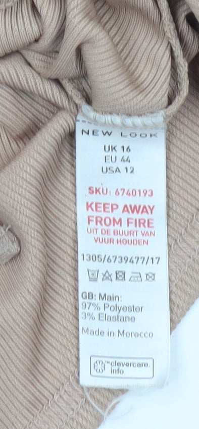New Look Women Beige Wrap Long Sleeve Top UK 16 Regular Fit