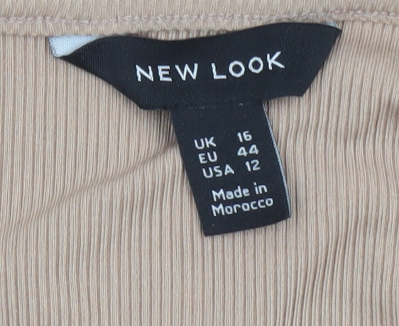 New Look Women Beige Wrap Long Sleeve Top UK 16 Regular Fit