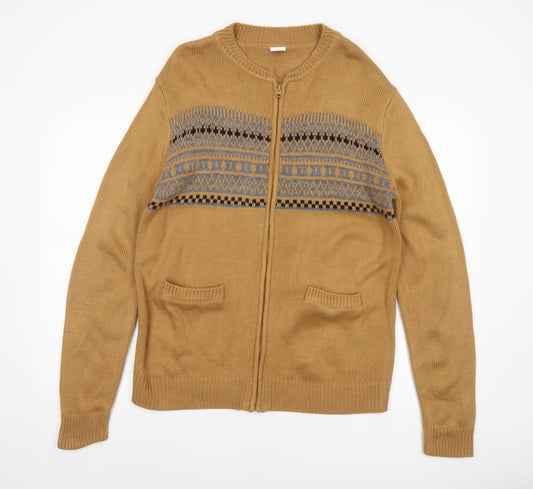 Coopers of Stortford Mens Beige Fair Isle Full Zip Jumper M