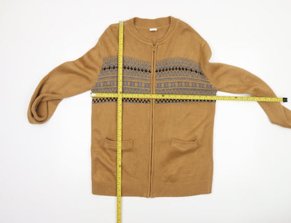 Coopers of Stortford Mens Beige Fair Isle Full Zip Jumper M