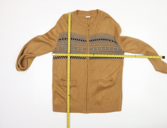 Coopers of Stortford Mens Beige Fair Isle Full Zip Jumper M