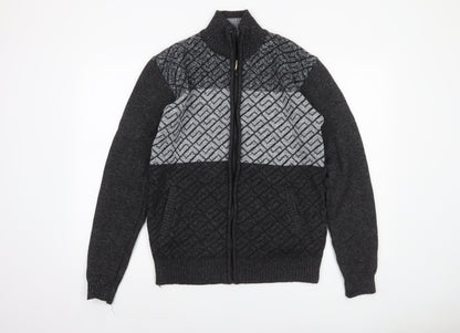 Amparo Men’s Grey Full Zip Wool Blend Geometric Knit Jumper 3XL