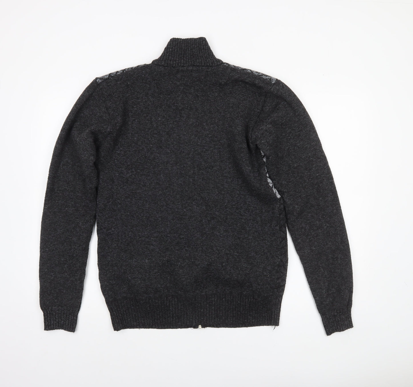 Amparo Men’s Grey Full Zip Wool Blend Geometric Knit Jumper 3XL