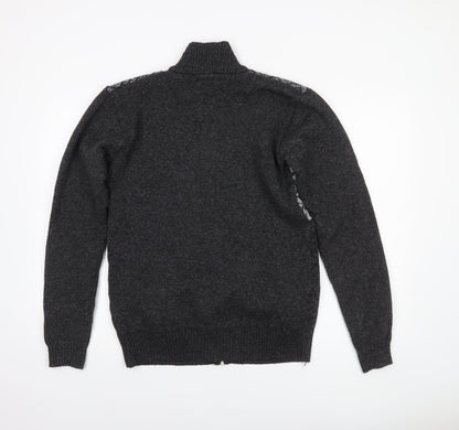 Amparo Men’s Grey Full Zip Wool Blend Geometric Knit Jumper 3XL