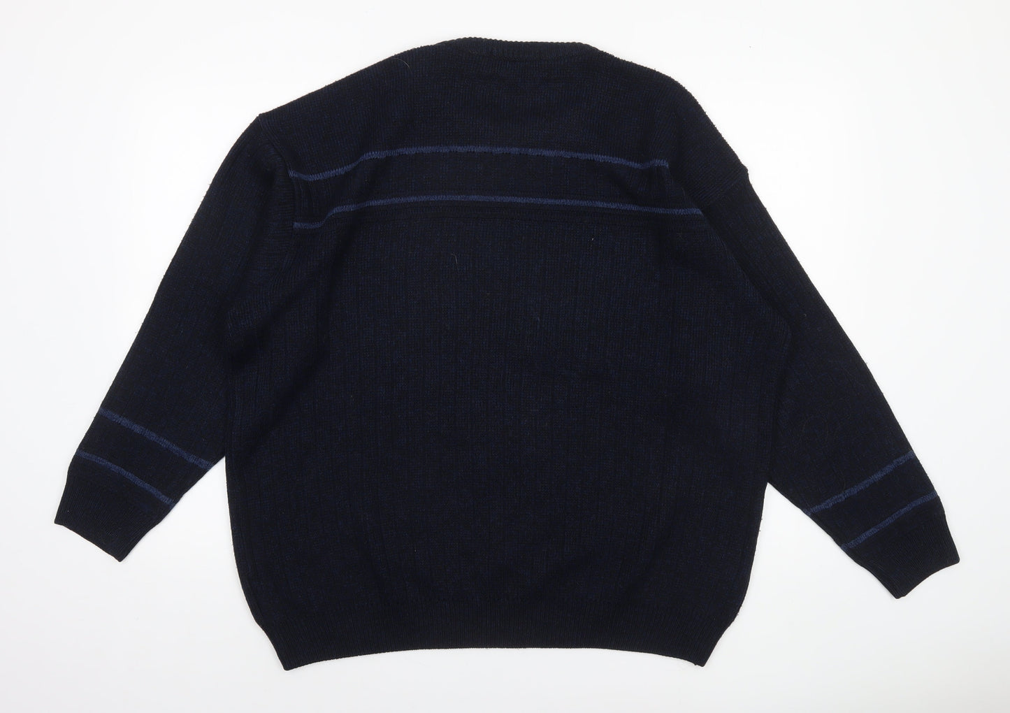 EWM Men's Blue Suede Shoulder Crew Neck Pullover Jumper L