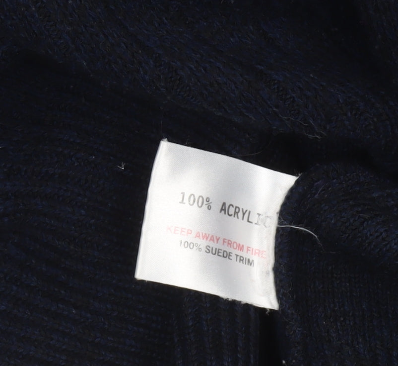 EWM Men's Blue Suede Shoulder Crew Neck Pullover Jumper L