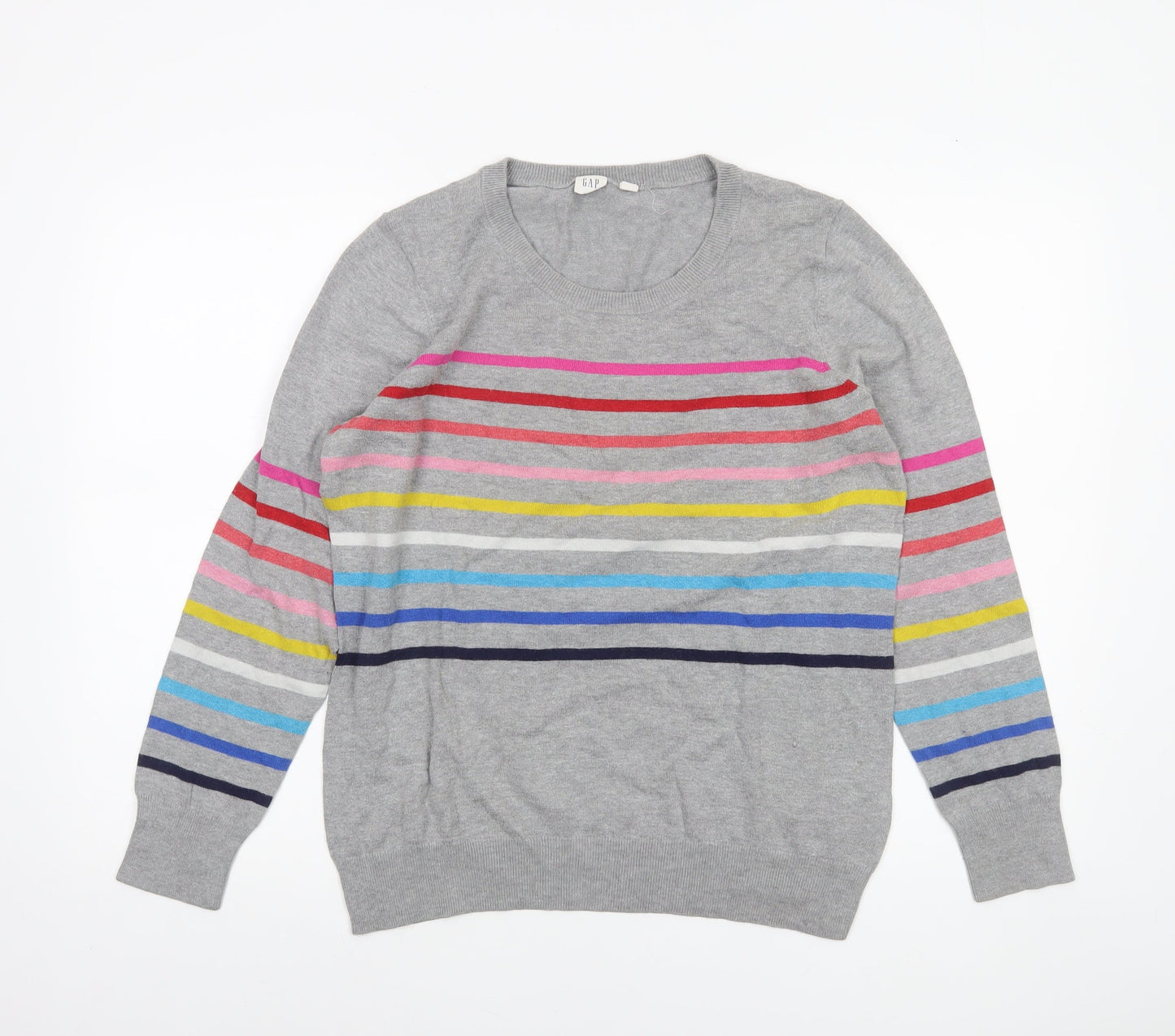 GAP Women’s Grey Multicoloured Stripe Cotton Pullover Jumper Size L