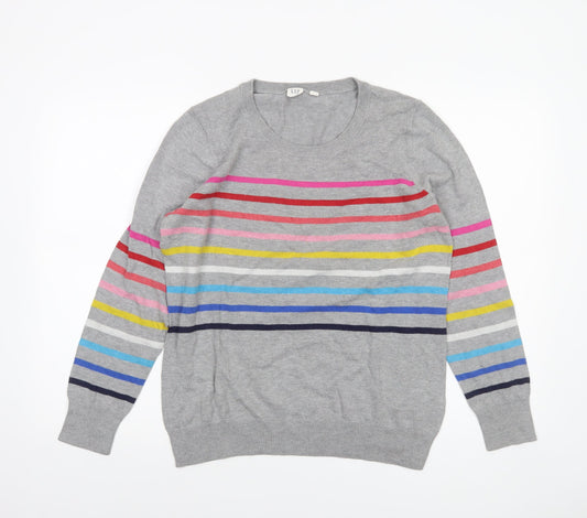 GAP Women’s Grey Multicoloured Stripe Cotton Pullover Jumper Size L