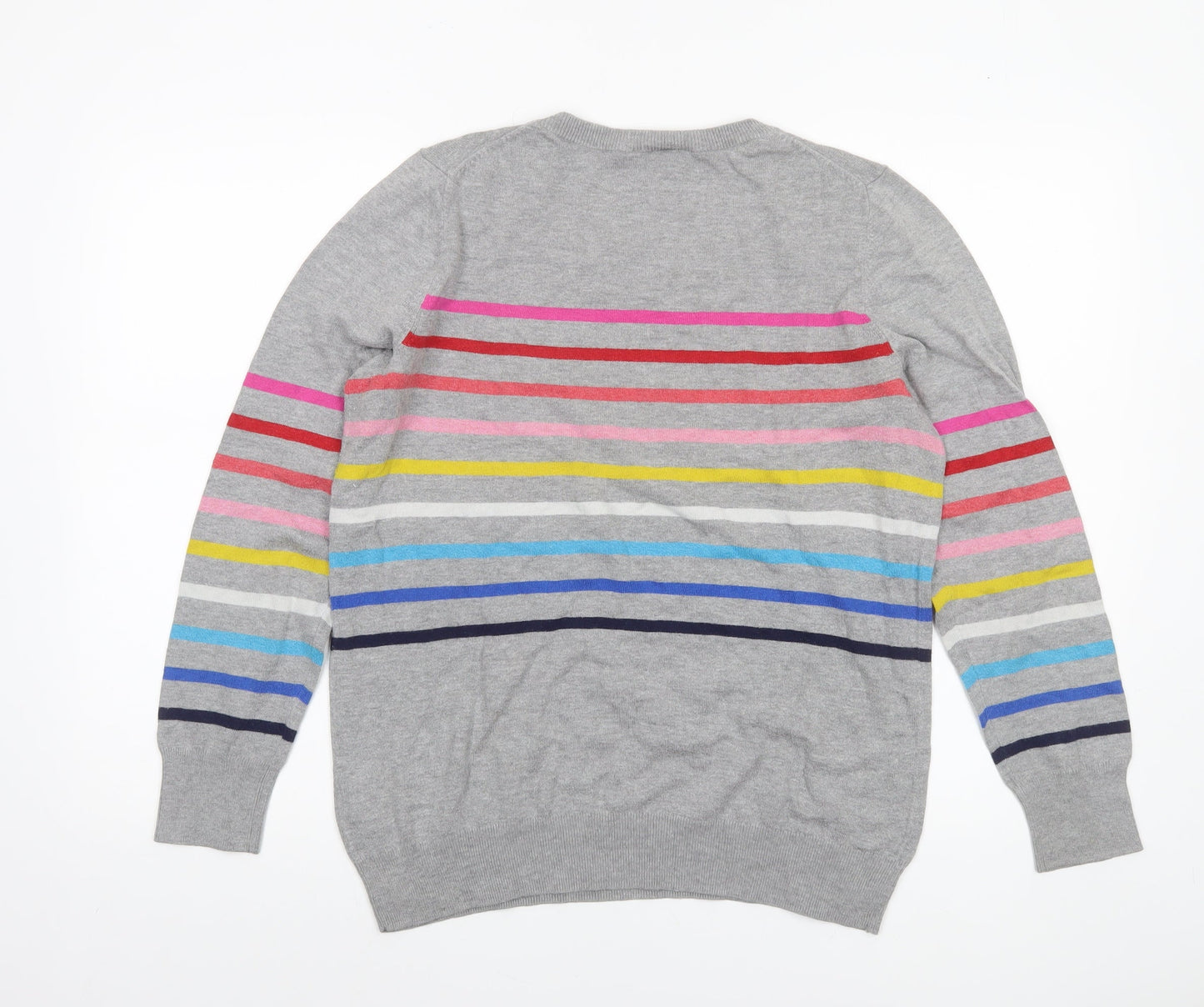 GAP Women’s Grey Multicoloured Stripe Cotton Pullover Jumper Size L