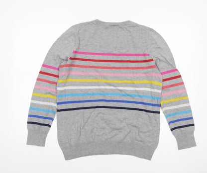 GAP Women’s Grey Multicoloured Stripe Cotton Pullover Jumper Size L