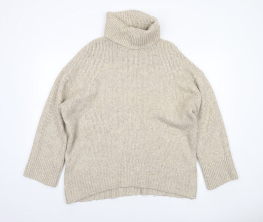 H&M Women Beige Roll Neck Chunky Knit Jumper Size M