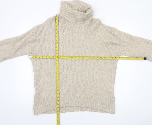 H&M Women Beige Roll Neck Chunky Knit Jumper Size M