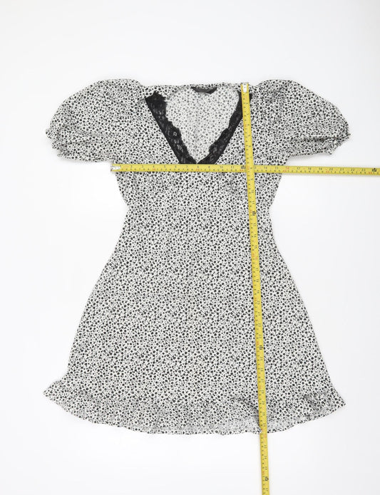 Dunnes Stores Womens White Floral Lace V-Neck Short A-Line Dress Size 10