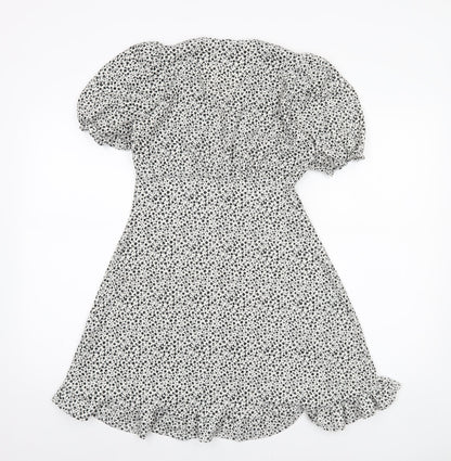 Dunnes Stores Womens White Floral Lace V-Neck Short A-Line Dress Size 10