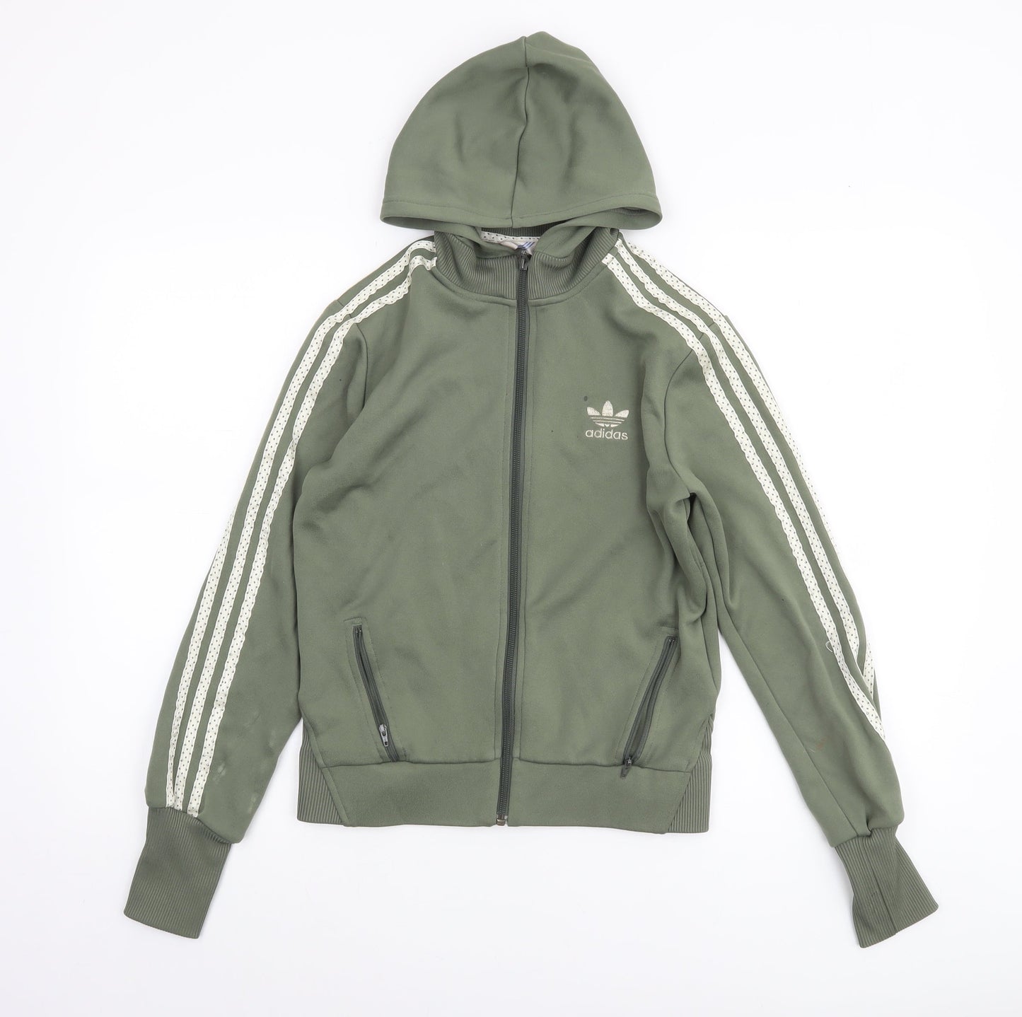 Adidas Womens Green Full Zip Hoodie Size 12 Lined Sportswear