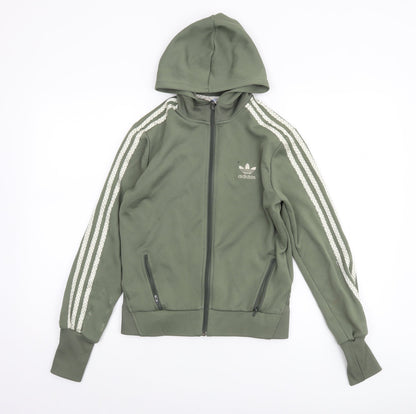 Adidas Womens Green Full Zip Hoodie Size 12 Lined Sportswear
