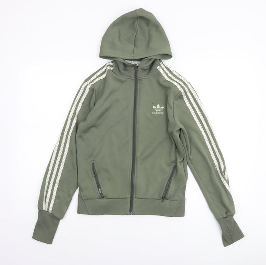 Adidas Womens Green Full Zip Hoodie Size 12 Lined Sportswear