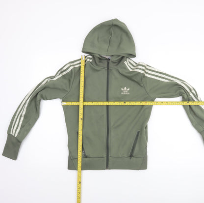 Adidas Womens Green Full Zip Hoodie Size 12 Lined Sportswear