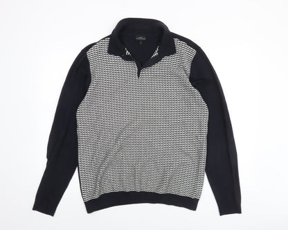 Next Men's Black Geometric Collared Cotton Knit Jumper Size L