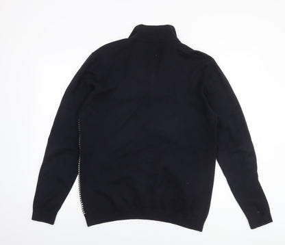 Next Men's Black Geometric Collared Cotton Knit Jumper Size L