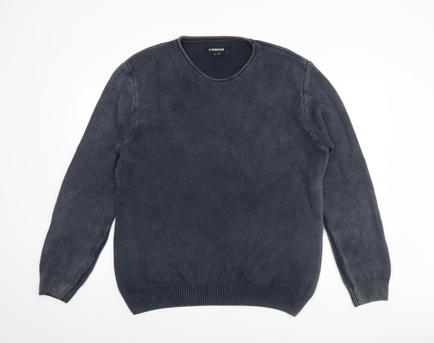 Connor Men's Blue Cotton Waffle Knit Crew Neck Jumper L