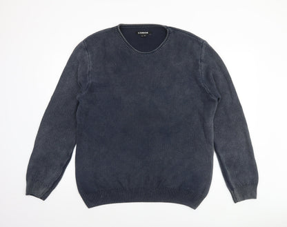 Connor Men's Blue Cotton Waffle Knit Crew Neck Jumper L