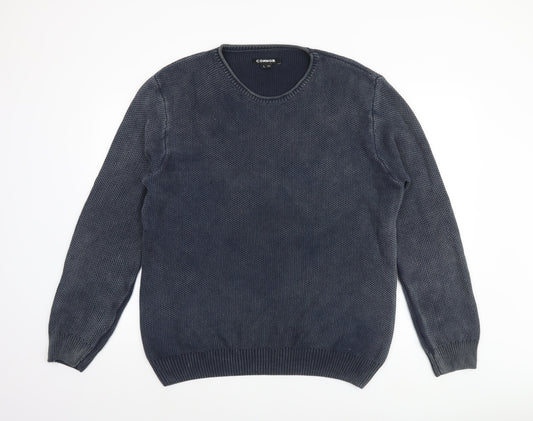Connor Men's Blue Cotton Waffle Knit Crew Neck Jumper L