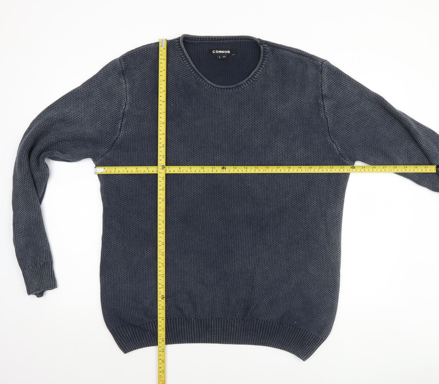 Connor Men's Blue Cotton Waffle Knit Crew Neck Jumper L