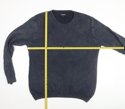 Connor Men's Blue Cotton Waffle Knit Crew Neck Jumper L