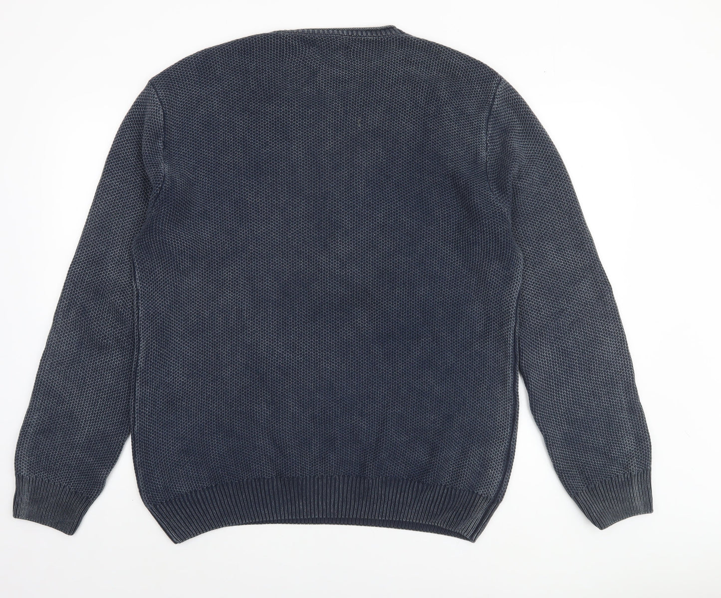 Connor Men's Blue Cotton Waffle Knit Crew Neck Jumper L