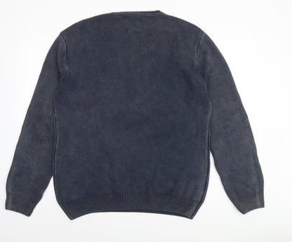 Connor Men's Blue Cotton Waffle Knit Crew Neck Jumper L