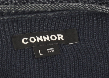 Connor Men's Blue Cotton Waffle Knit Crew Neck Jumper L