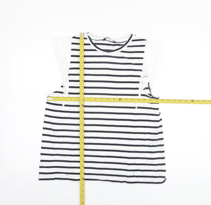 F&F Women’s White Black Striped Crochet Sleeve Cotton T-Shirt UK 16