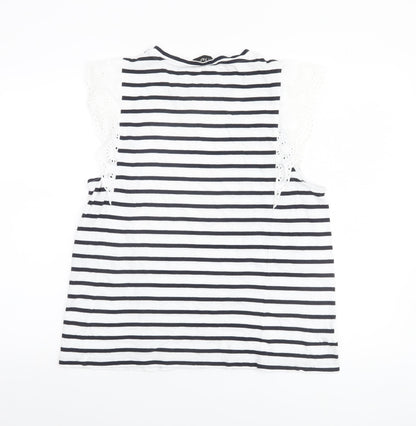 F&F Women’s White Black Striped Crochet Sleeve Cotton T-Shirt UK 16