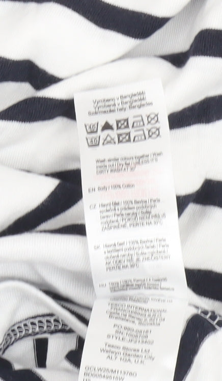 F&F Women’s White Black Striped Crochet Sleeve Cotton T-Shirt UK 16