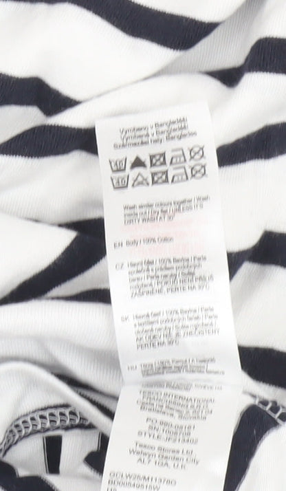 F&F Women’s White Black Striped Crochet Sleeve Cotton T-Shirt UK 16