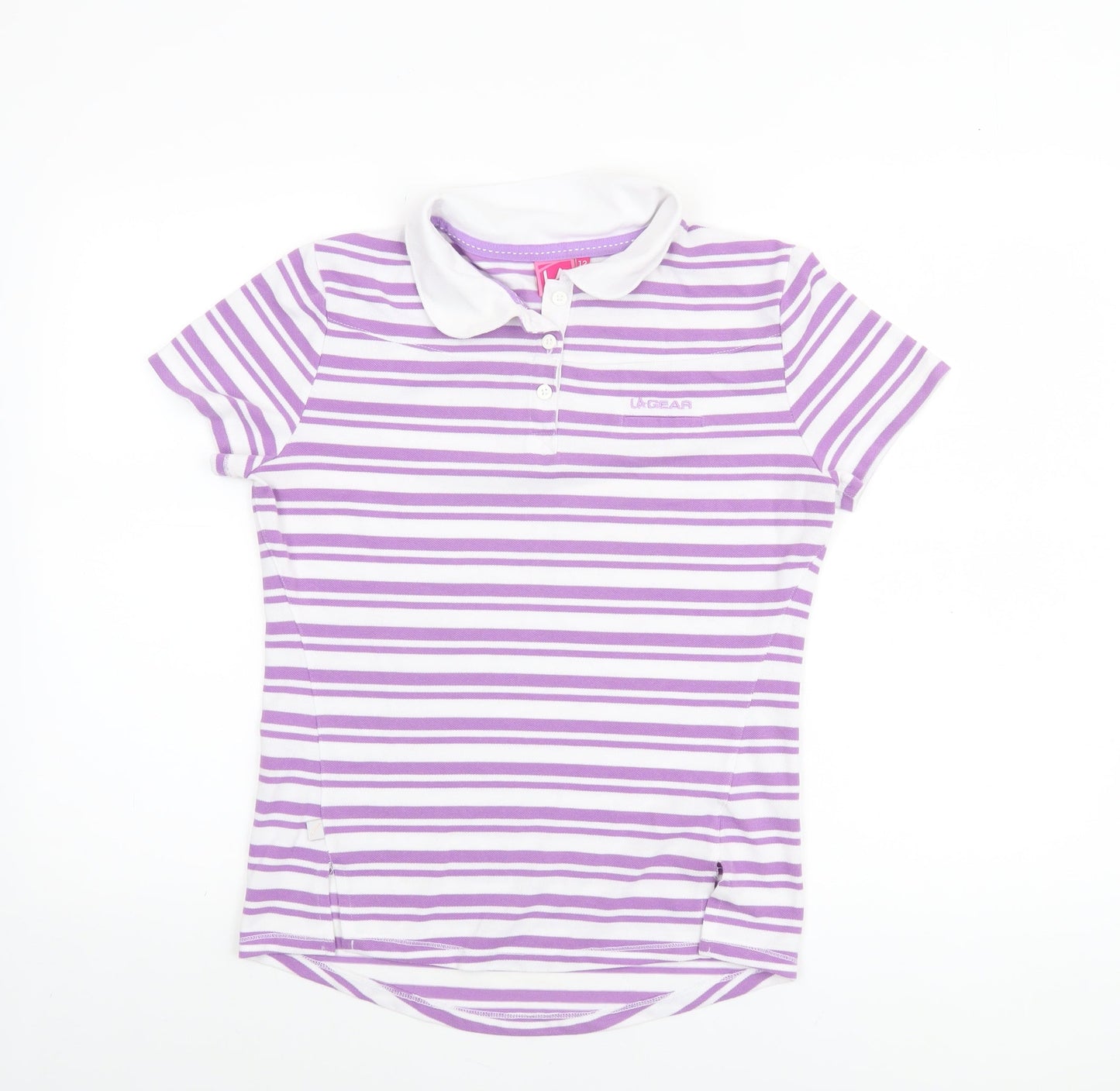 LA Gear Women’s Purple White Striped Polo Shirt Size 12 Cotton Blend