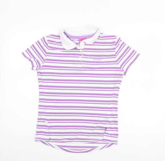 LA Gear Women’s Purple White Striped Polo Shirt Size 12 Cotton Blend