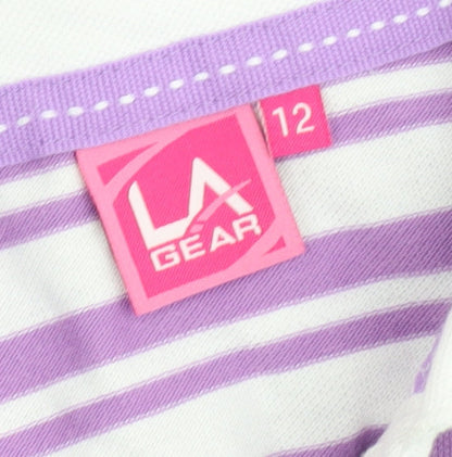 LA Gear Women’s Purple White Striped Polo Shirt Size 12 Cotton Blend