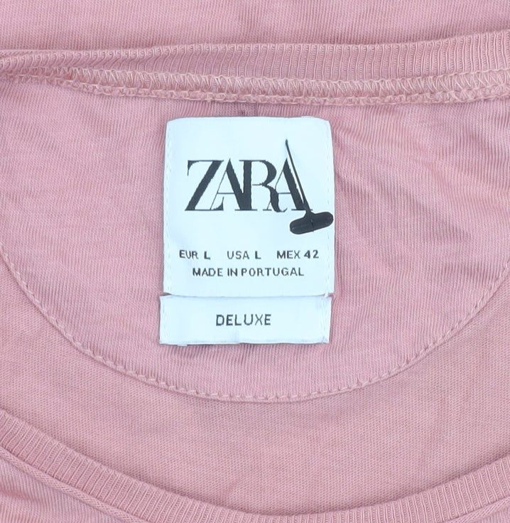 Womens UK Size 14 Zara Pink Basic T-Shirt