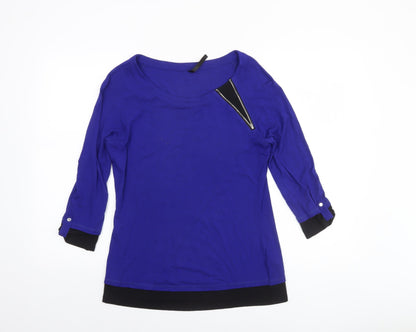 Karen Millen Women's Blue 3/4 Sleeve Zip Detail Jersey Blouse Size 14