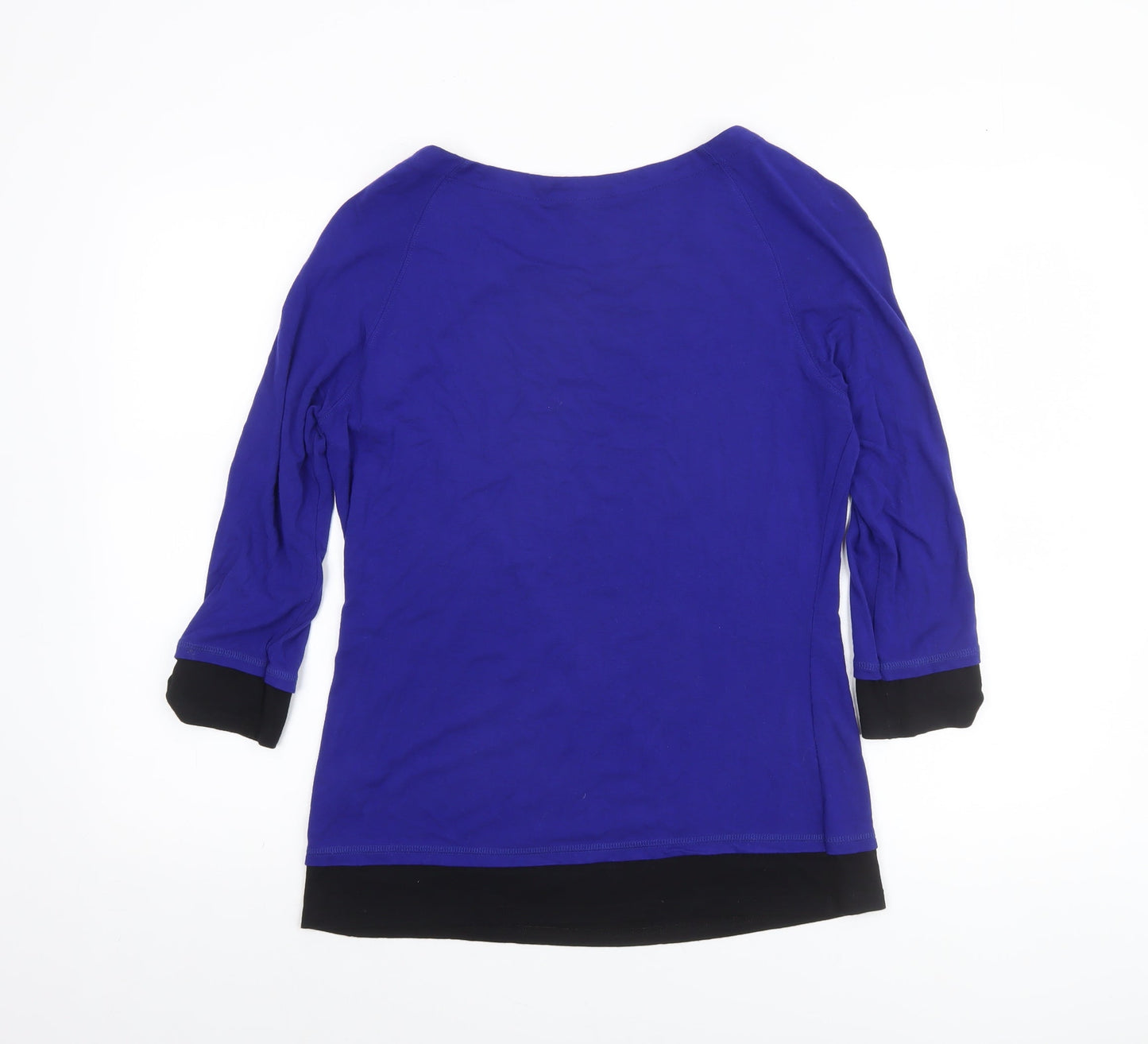 Karen Millen Women's Blue 3/4 Sleeve Zip Detail Jersey Blouse Size 14