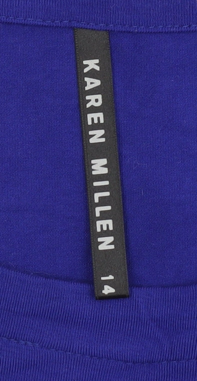 Karen Millen Women's Blue 3/4 Sleeve Zip Detail Jersey Blouse Size 14