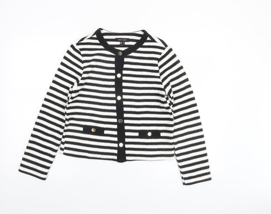New Look Womens Black White Striped Button-Up Knit Top Size 8