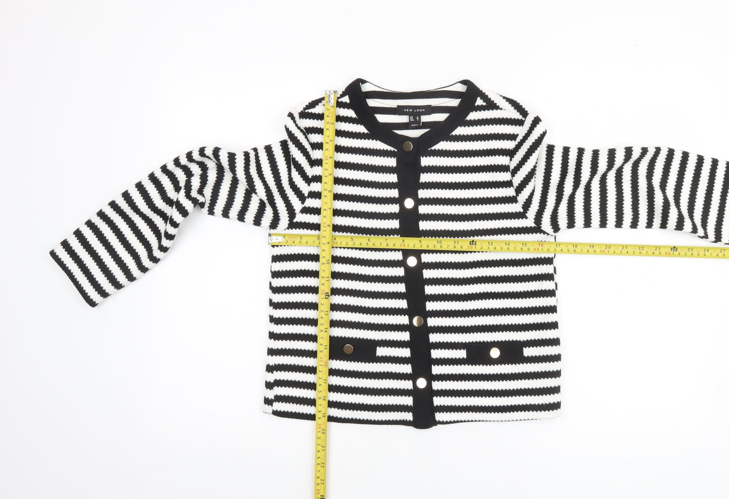 New Look Womens Black White Striped Button-Up Knit Top Size 8