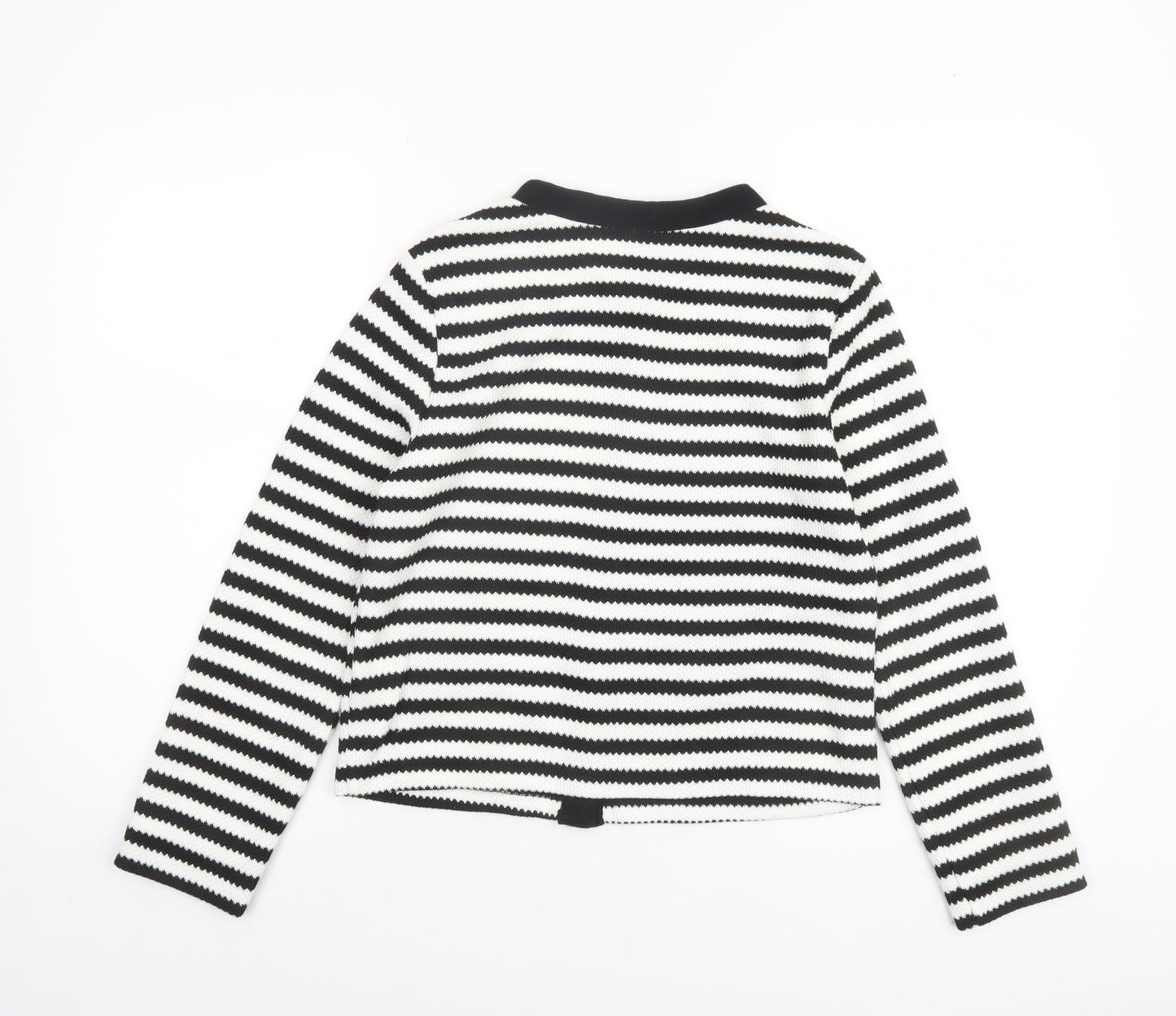 New Look Womens Black White Striped Button-Up Knit Top Size 8