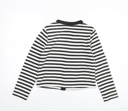 New Look Womens Black White Striped Button-Up Knit Top Size 8