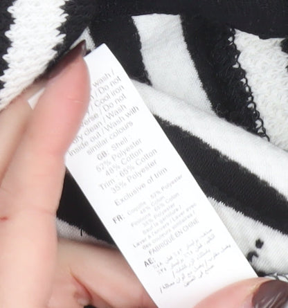 New Look Womens Black White Striped Button-Up Knit Top Size 8