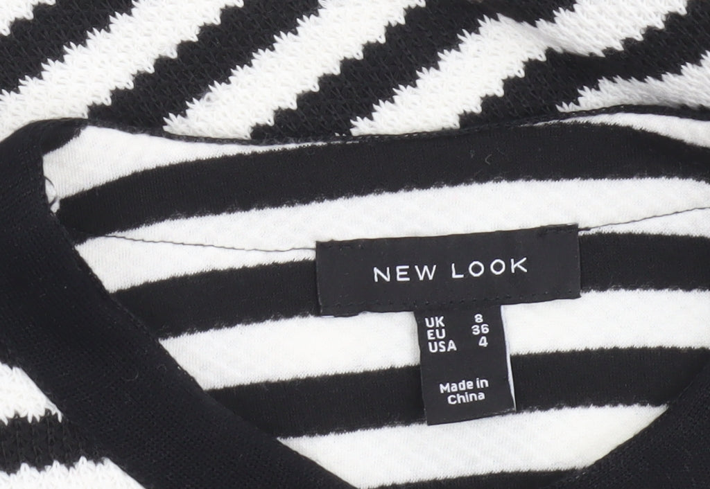 New Look Womens Black White Striped Button-Up Knit Top Size 8