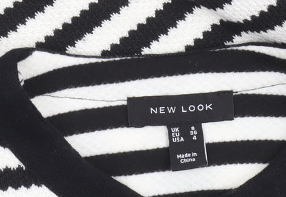 New Look Womens Black White Striped Button-Up Knit Top Size 8